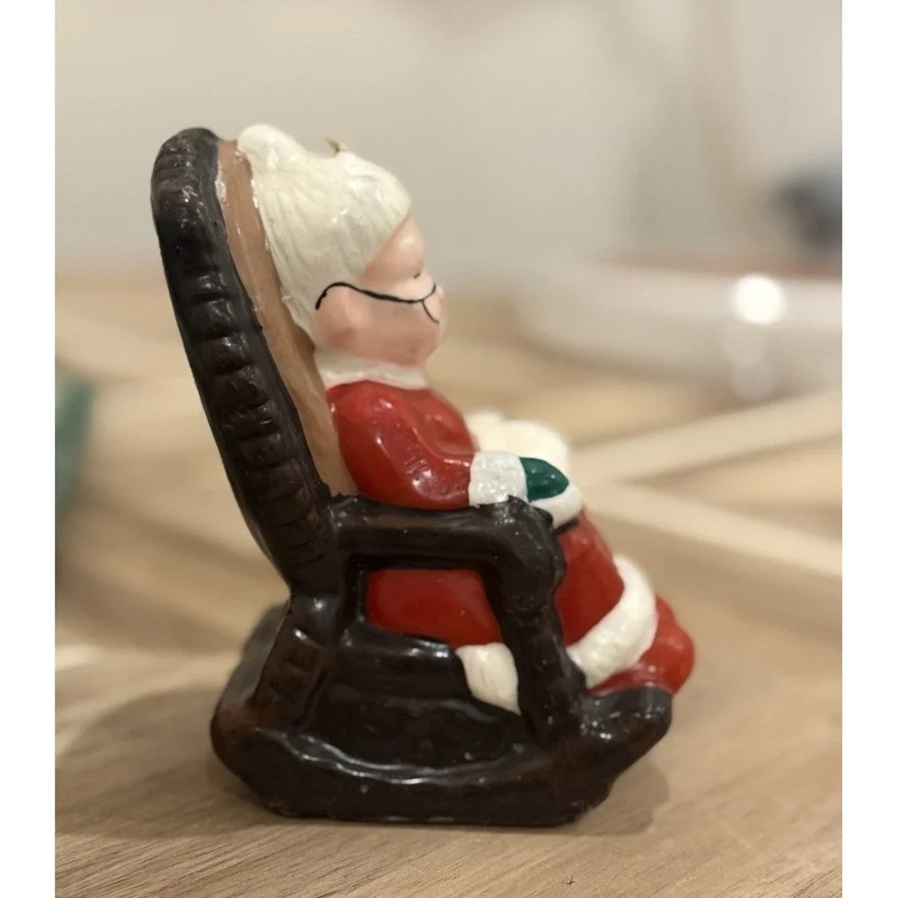 VTG Christmas Candle Figurine Mrs Claus Rocking Chair Reading Cottagecore Granny